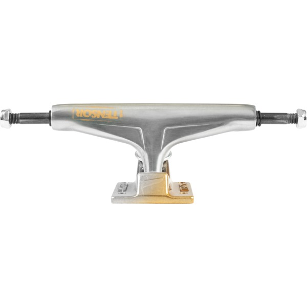 Tensor Trucks Aluminum Stencil Mirror / Gold Fade Skateboard Trucks - 5.25" Hanger 8.0" Axle (Set of 2) Tensor Trucks Aluminum Stencil Mirror / Gold Fade Skateboard Trucks - 5.25" Hanger 8.0" Axle (Set of 2)
