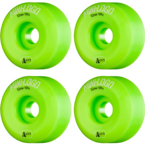 Mini Logo Skateboards A-Cut Green Skateboard Wheels - 52mm 101a (Set of 4) Mini Logo Skateboards A-Cut Green Skateboard Wheels - 52mm 101a (Set of 4)