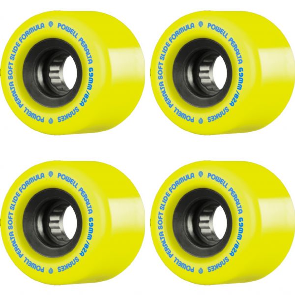 Powell Peralta Snakes Yellow / Black with Blue Skateboard Wheels - 69mm 82a (Set of 4)