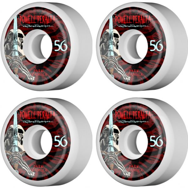 Powell Peralta Ray Rodriguez Skull & Sword White Skateboard Wheels - Park Formula - 56mm 103a (Set of 4) Powell Peralta Ray Rodriguez Skull & Sword White Skateboard Wheels - Park Formula - 56mm 103a (Set of 4)
