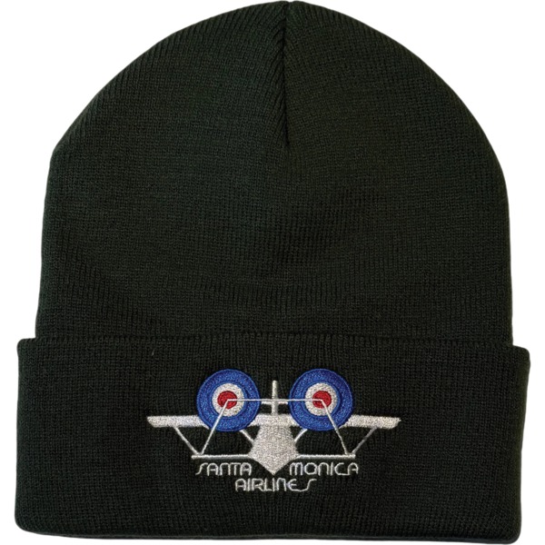 Santa Monica Airlines Skateboards Bi-Plane Olive Beanie Hat - One size fits most