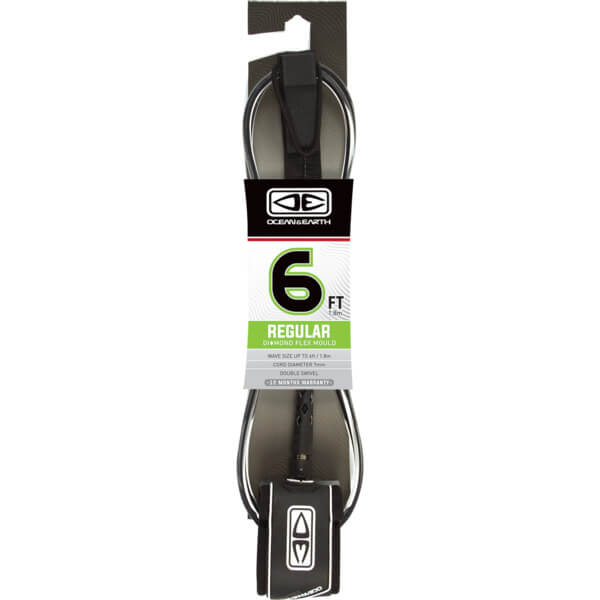 Ocean & Earth Regular Moulded Black Surfboard Leash - 6'